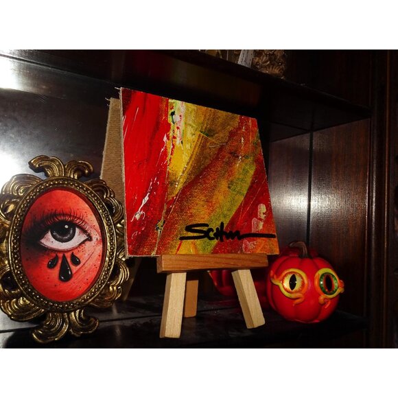 Two Hand Painted Abstract Art Painting w/ Mini Easel 4" by 4" - Picture 8 of 11